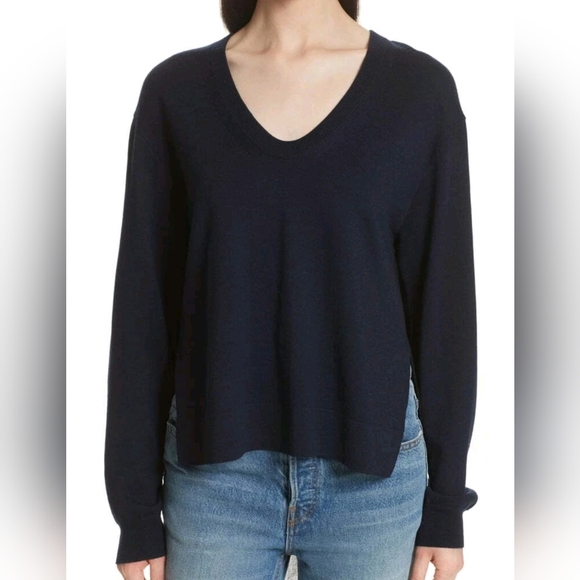 T By Alexander Wang Contrast Hi Low Hem Merino Wool Plaid V-neck Sweater M - Picture 2 of 16